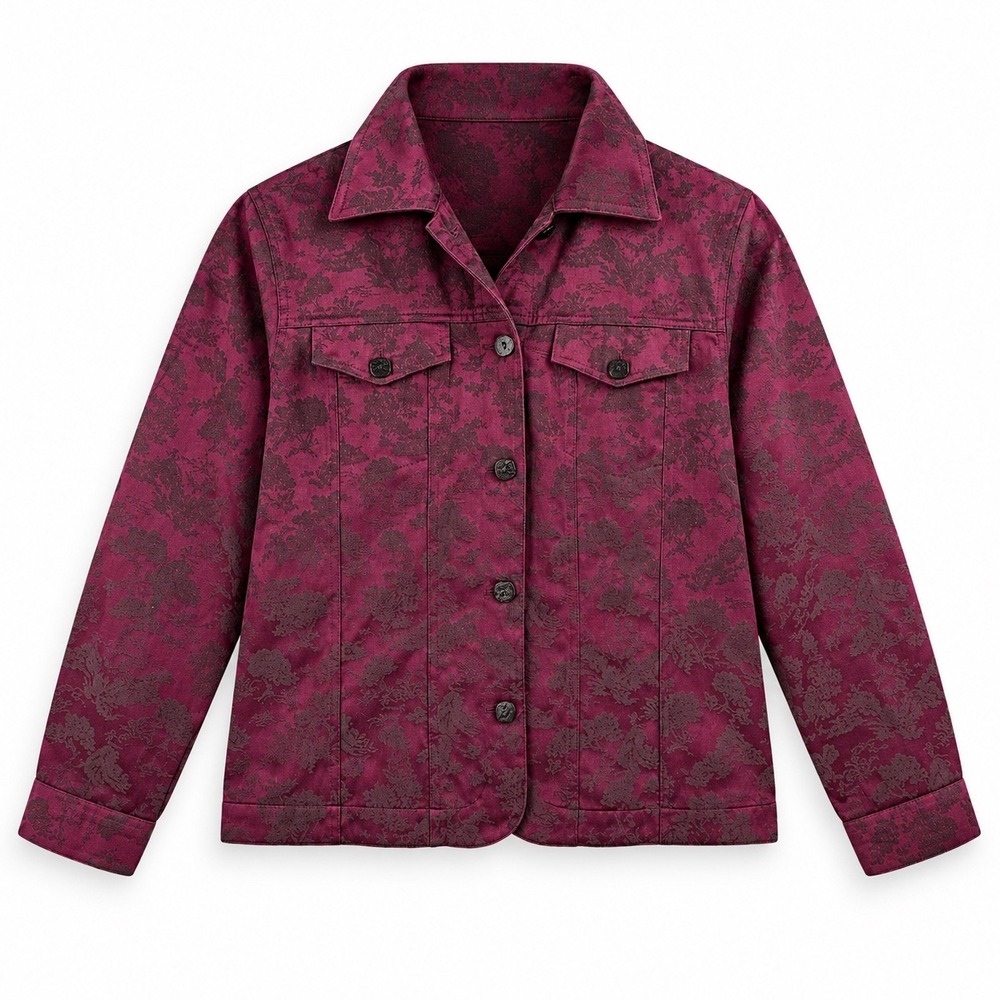 Susan Graver Statement Jacket M Purple Floral Brocade Jacquard Vintage